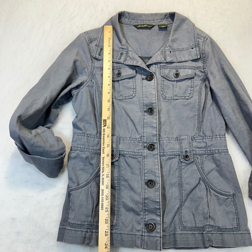 Eddie Bauer Utility Safari Jacket Women S Blue Gray Gorpcore Worn In Outdoorsy - Picture 5 of 11